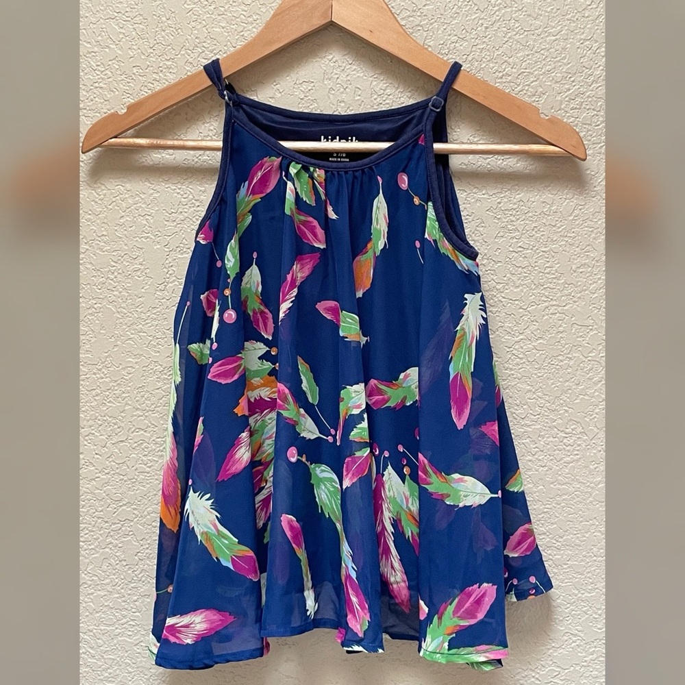 Kidpik Girl Feather Print Chiffon Swing Tank Size- S 7/8